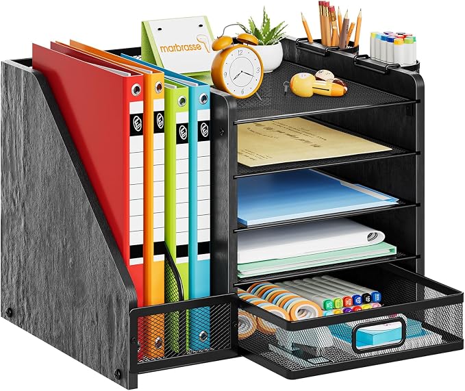 Marbrasse Desk Organizer with File Holder, 5-Tier Paper Letter Tray Organizer by Marbrasse