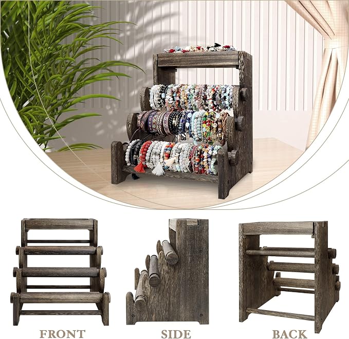 LadyRosian 4 Tier Wooden Bracelet Holder, Bangle Watch Necklace Display Storage - Image 6