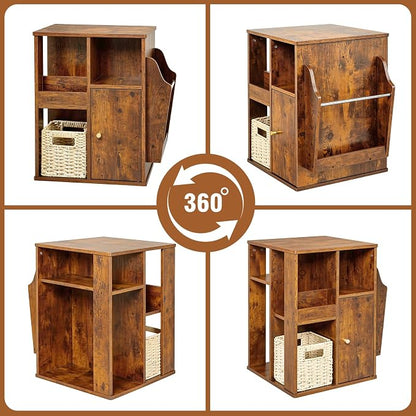 Square Rotating End Table with Storage, Rustic Brown | Side Table with Magazine - Image 10