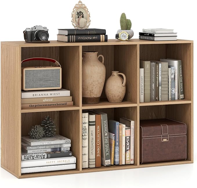 Giantex 6-Cube Bookcase, 3-Tier Cubby Bookshelf, Horizontal Vertical Display by Giantex