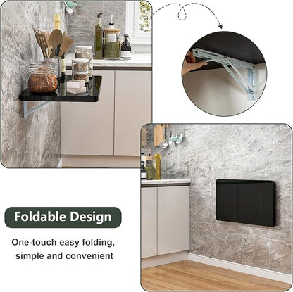 Clikuutory Black Wall Mounted High Gloss Folding Table 23.6" L x 15.7" W - Image 4