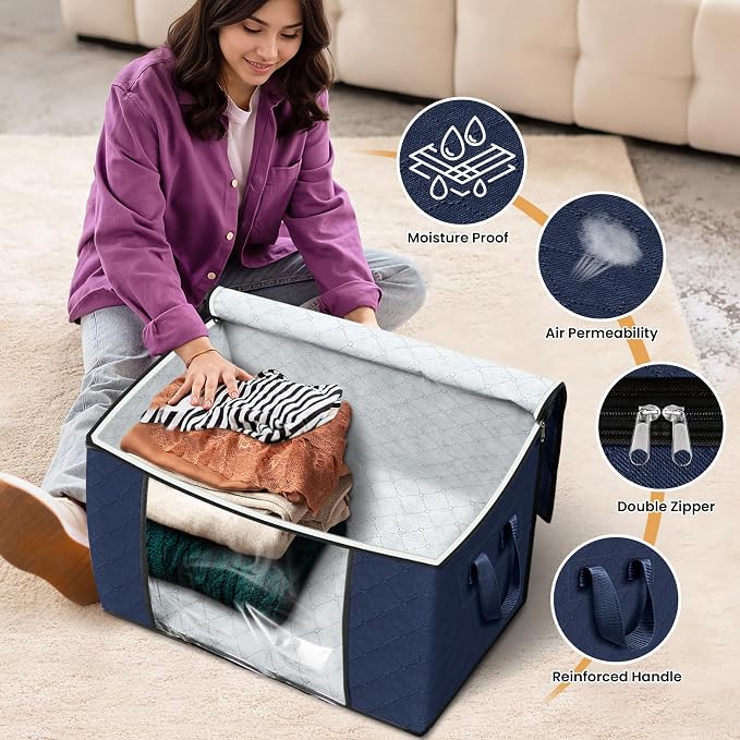 Fab totes 24 Gallons Clothes Storage, Foldable Thick Fabric Blanket Storage Bags - Image 4