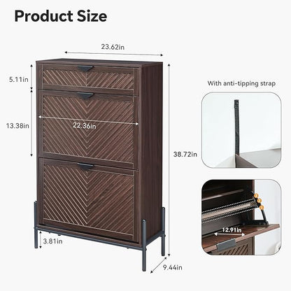 Shoe Cabinet with 2 Flip Drawers, Narrow Entryway Rack, Freestanding, - Image 2