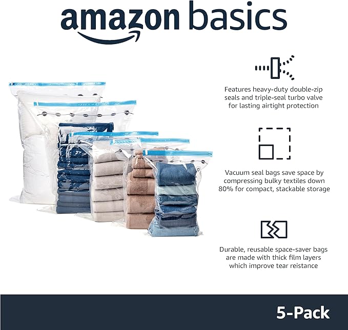 Amazon Basics Vacuum Storage Bags, Compression Space Saving - Image 2