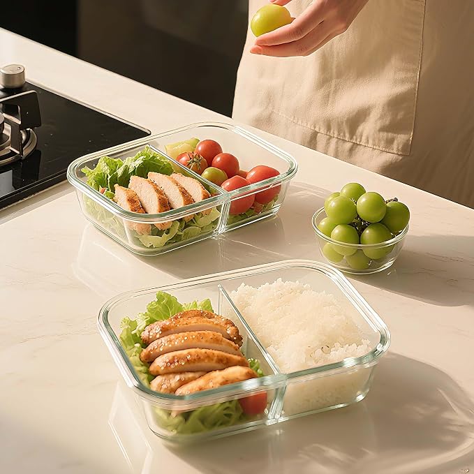 BAYZZ 5 Pack 35 Oz Glass Meal Prep Containers 2 Compartments, Glass Storage - Image 4