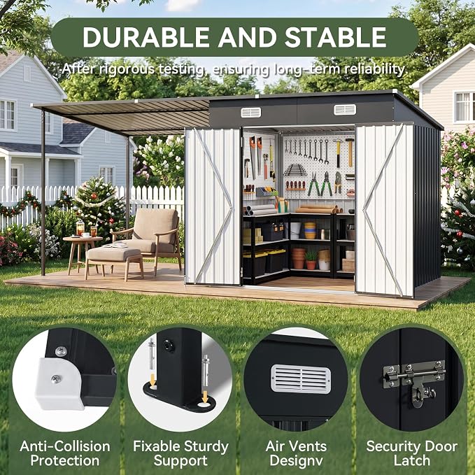 Aoxun 7x6FT Outdoor Storage Shed & Hardtop Canopy Gazebo Combo | 13.3x5.6FT - Image 7