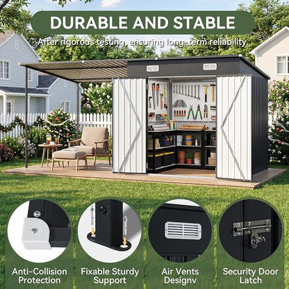 Aoxun 7x6FT Outdoor Storage Shed & Hardtop Canopy Gazebo Combo | 13.3x5.6FT - Image 7