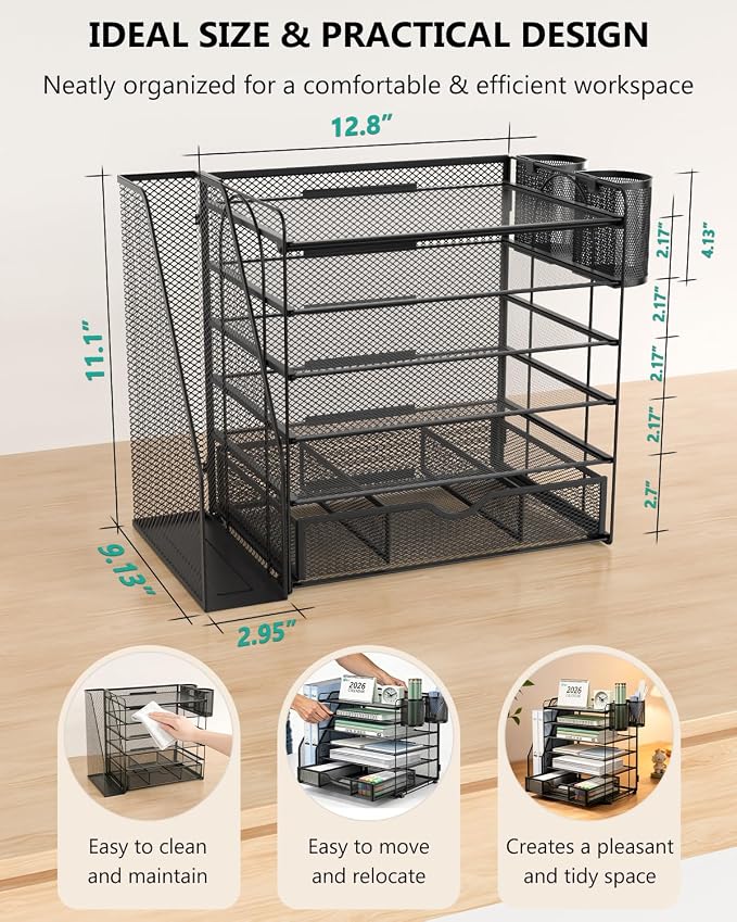 WALI Desk File Organizer, 6 Tier Desktop Paper Letter Tray Organizer - Image 8