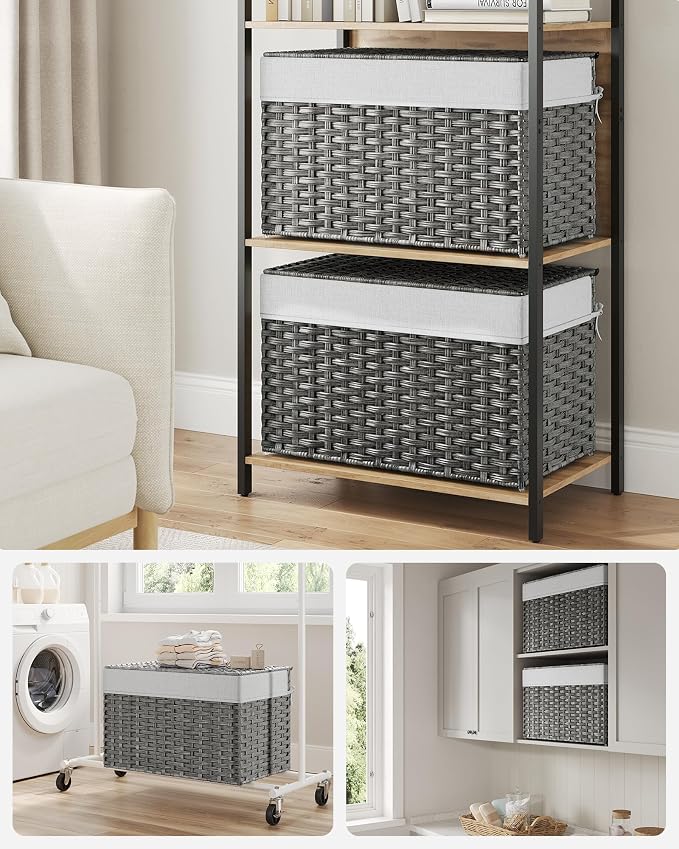 SONGMICS Storage Basket with Lid, Woven Blanket Storage Bin with Handles - Image 3