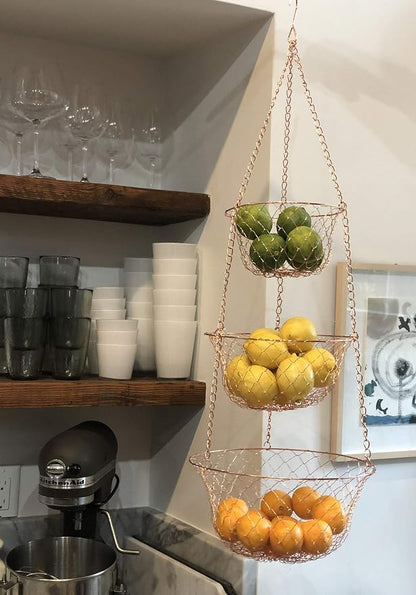 Fox Run 3-Tier Copper Kitchen Hanging Fruit Baskets - Image 2