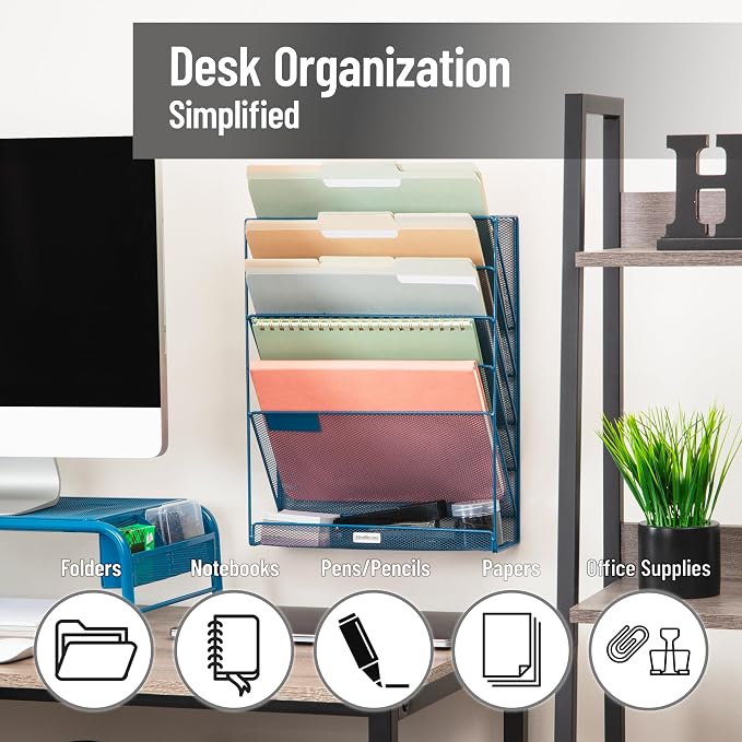 Mind Reader 5-Pocket Vertical File Storage, Desktop Organizer, Wall Mount - Image 2