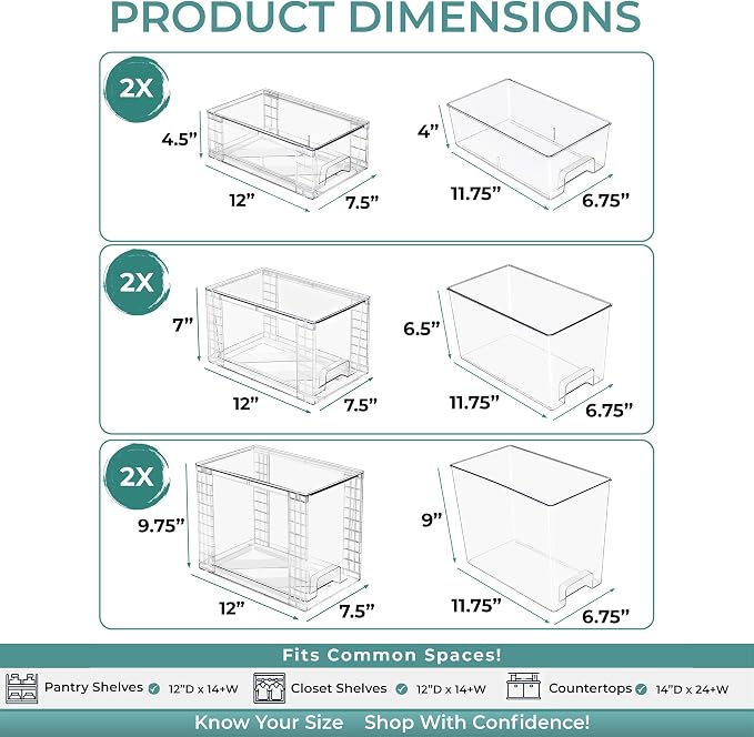 Sorbus Stackable Clear Storage Drawers, 6 Pack Pull-Out Organizer Bins – - Image 4