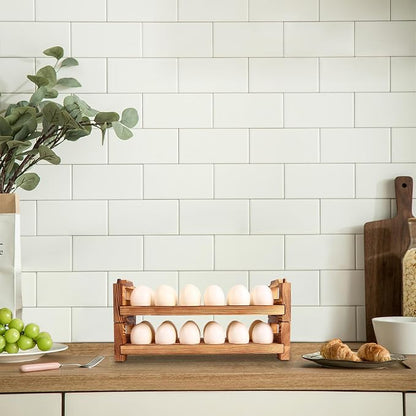 CVHOMEDECO. Wooden Egg Holder Fresh Egg Holders Countertop Firewood Egg - Image 7