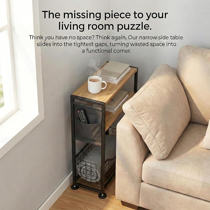 Skinny Side Table with Storage, 3 Tier Slim Side Tables - Image 10