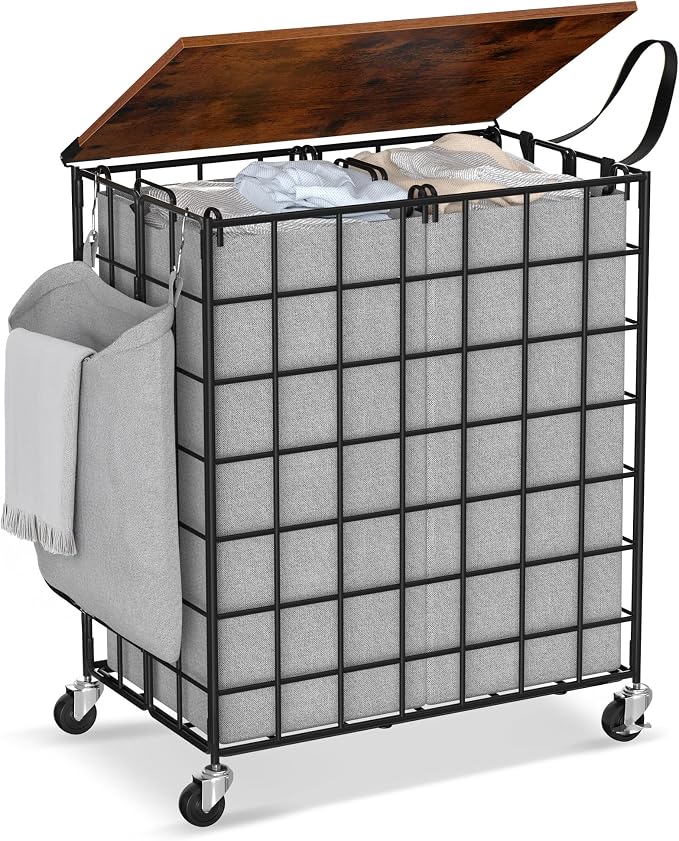 Laundry Basket with Wheels, Heavy Duty Laundry Sorter 2 Sections, 120L Large by Unknown