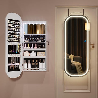 LVSOMT LED Mirror Jewelry Cabinet, Wall/Door Mount Jewelry Mirror Organizer - Image 2