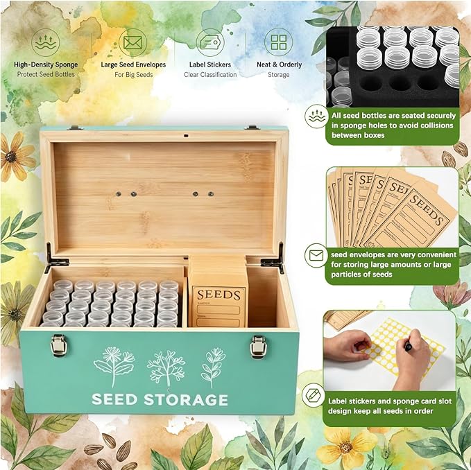 60 Slots Seed Storage Organizer, Bamboo Seed Saving Box - Image 3