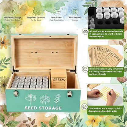 60 Slots Seed Storage Organizer, Bamboo Seed Saving Box - Image 3