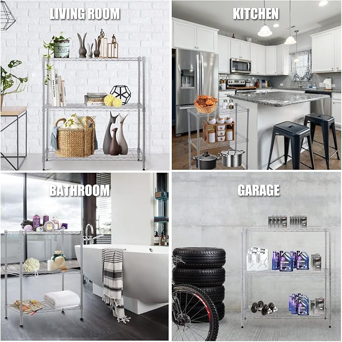 NChanmar 3-Tier Wire Shelving Unit Storage Shelves Shelf Organizer 30"x23"x12" - Image 8