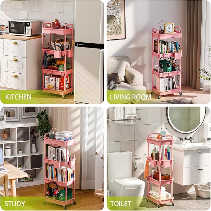 Sorgion 4 Tier Rolling Cart Organizer, Art Craft Diaper Bedside Snack Laundry - Image 6