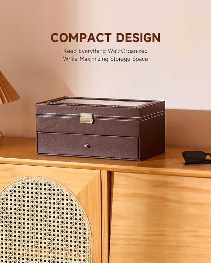 CO-Z Sunglasses Organizer with 12 Slots, Leather Eyeglasses Storage Box - Image 7