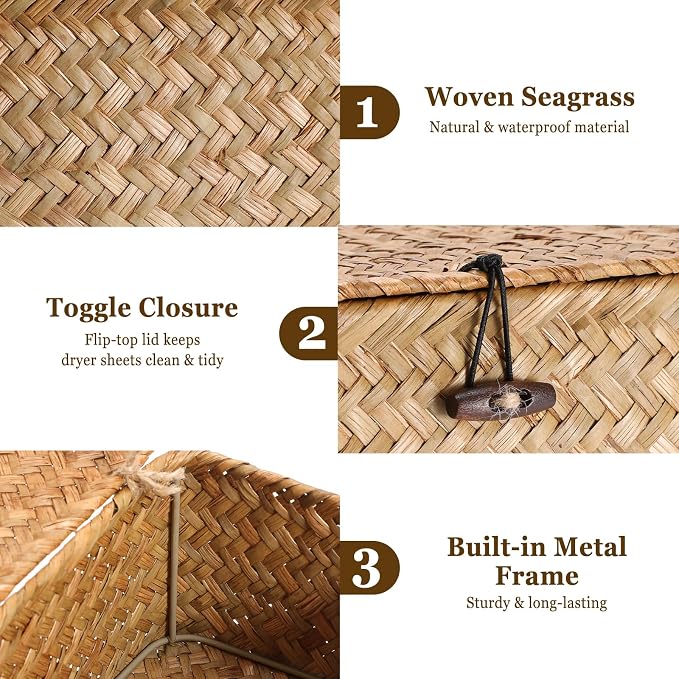 Dryer Sheet Holder, Woven Seagrass Dryer Sheets Container - Image 5