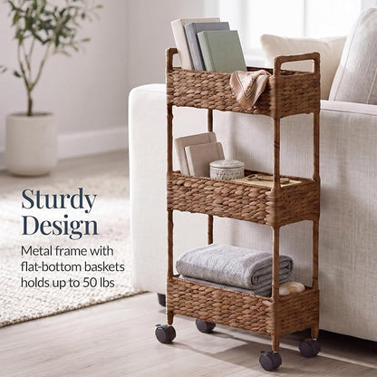 Best Choice Products 3-Tier Slim Water Hyacinth Rolling Nursery Caddy w/Wheels - Image 6