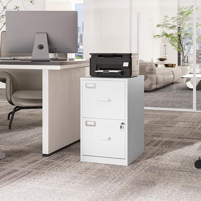 2 Drawers File Cabinet White Metal Vertical Filing Cabinets Metal Lockable - Image 6