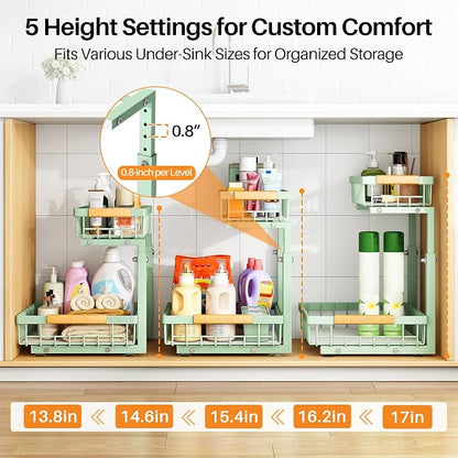 PXRACK Under Sink Organizer, Adjustable Height, 2 Tier Pull Out Under Cabinet - Image 5
