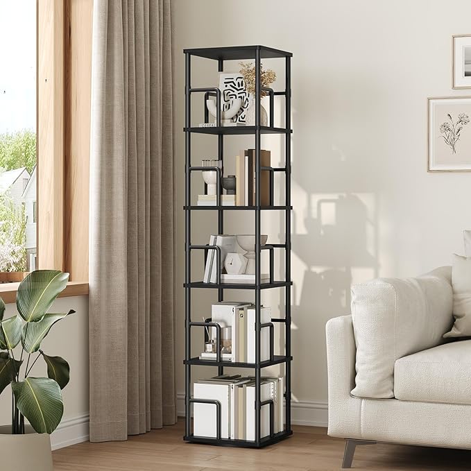 MAHANCRIS 5-Tier Rotating Bookshelf, Freestanding Corner Bookshelf, 360° - Image 2