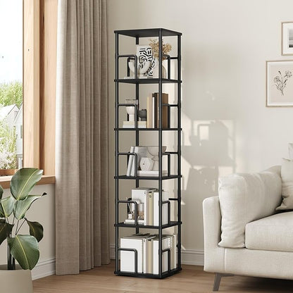 MAHANCRIS 5-Tier Rotating Bookshelf, Freestanding Corner Bookshelf, 360° - Image 2