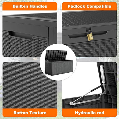 120 Gallon Resin Deck Box, Lockable Patio Outdoor Storage Box - Image 4