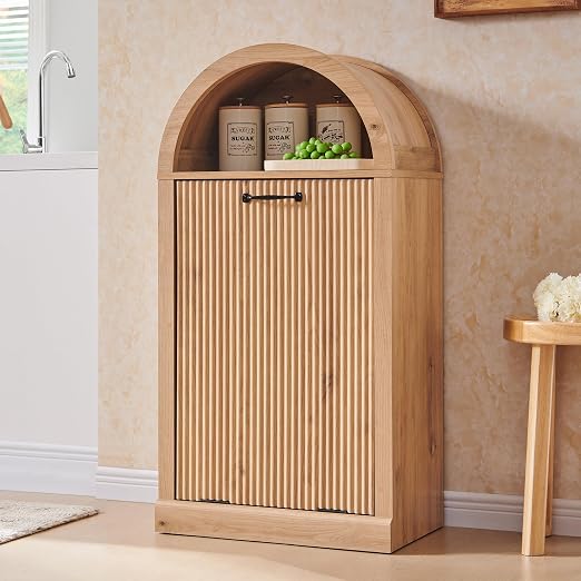 Arched Tilt-Out Trash Can Cabinet, Fluted 10 Gallon Trash Can Cabinet Set of 2 - Image 8
