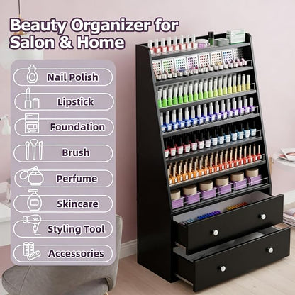 Nail Polish Rack with 2 Drawers, Salon Display & Storage Cabinet with Acrylic - Image 6