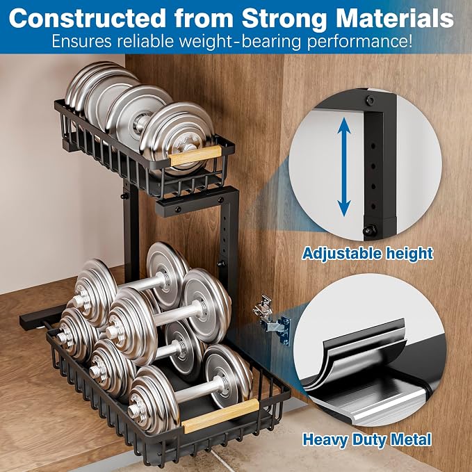 Under Sink Organizers, 2 Tier Pull Out Under Cabinet Organizer，Height - Image 7