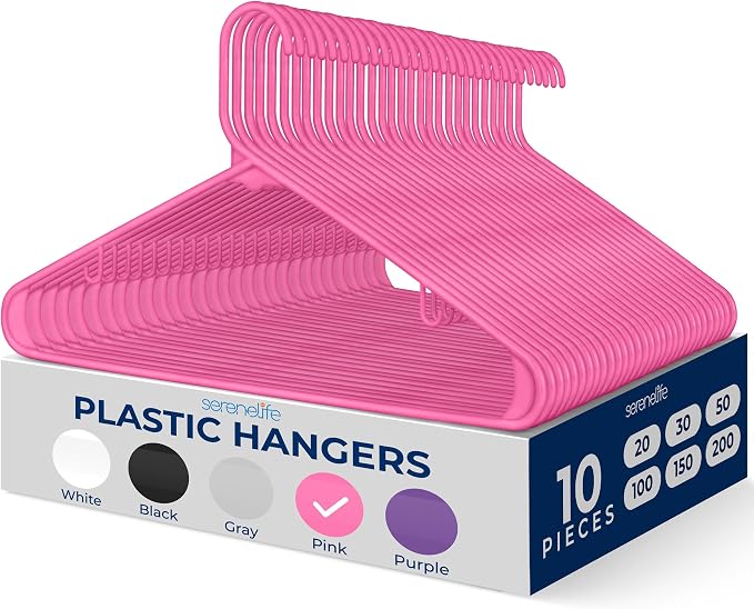 SereneLife Premium 10 Pack Plastic Hangers, Lightweight, Space Saving Clothes by SereneLife