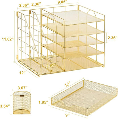 Marbrasse Desk Organizer with File Holder, 5-Tier Paper Letter Tray Organizer - Image 6