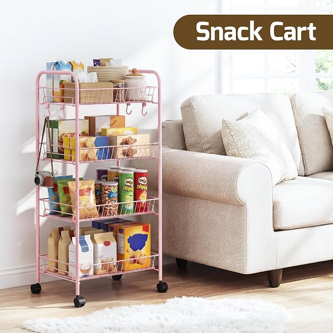 PLKOW 4-Tier Metal Rolling Utility Cart, Living Room, Lightweight Organizer Cart - Image 7