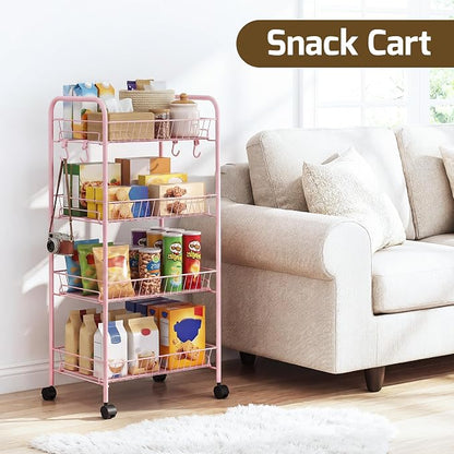 PLKOW 4-Tier Metal Rolling Utility Cart, Living Room, Lightweight Organizer Cart - Image 7