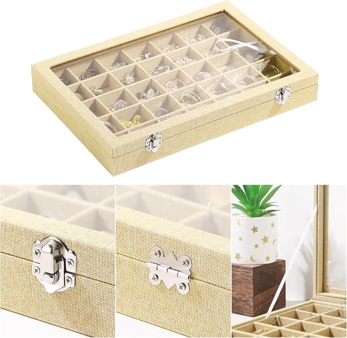 Coward Ring Earring Jewelry Organizer Box, 35 Grids Dustproof Display Holder - Image 3