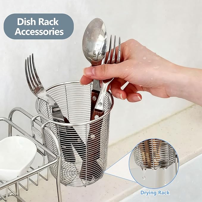 Dish Rack, Stainless Steel Kitchen Drain Basket, Compact Utensil Drying Rack - Image 4