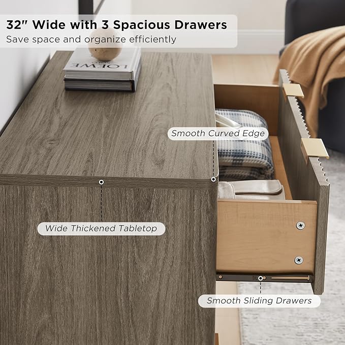 T4TREAM Fluted 3 Drawers Nightstand Set of 2, Oversized Extra Large Modern Side - Image 5