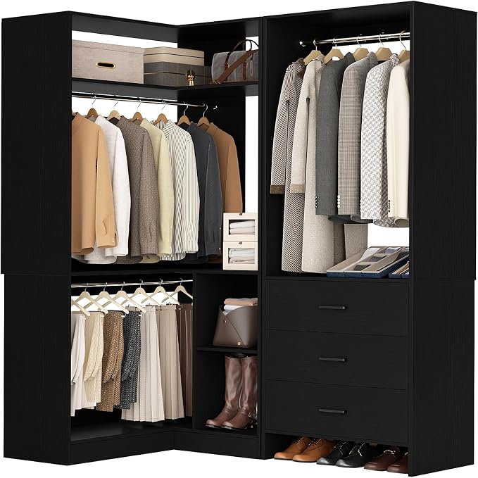 Aheaplus Closet System with 3 Drawers, 2 Hanging Rods & Corner Tower, Corner by Aheaplus