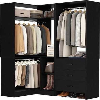 Aheaplus Closet System with 3 Drawers, 2 Hanging Rods & Corner Tower, Corner by Aheaplus