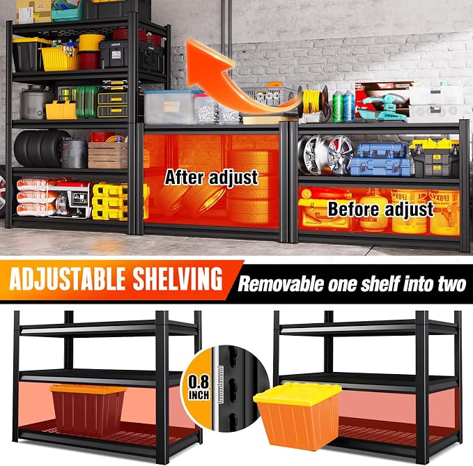 Storage Shelves, Adjustable Shelving Unit, 5T Metal Garage Shelving, Heavy Duty - Image 3