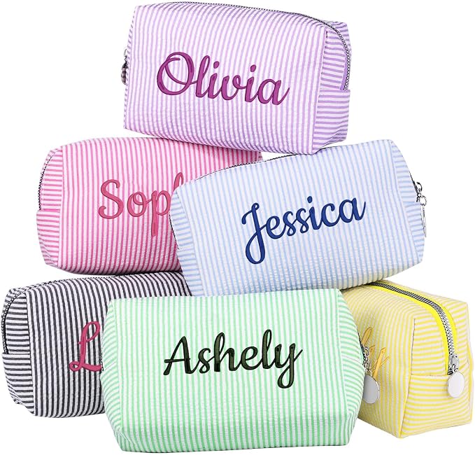 Personalized Seersucker Makeup Bag by Ajiangwu