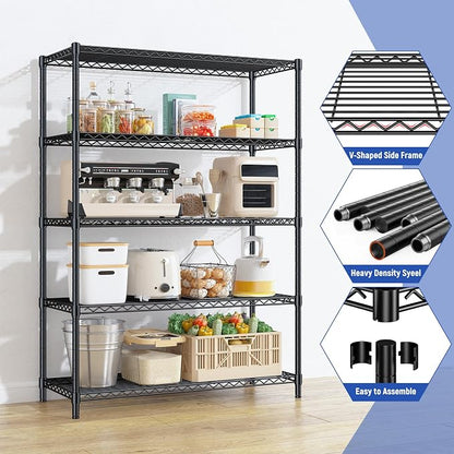 5 Tier Storage Shelves 71"H Wire Shelving Adjustable Metal Shelving, 1000LBS - Image 5