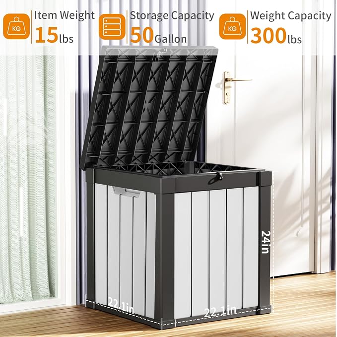 ROJIK 50 Gallon Resin Deck Box, Lockable Waterproof Weatherproof Outdoor - Image 5