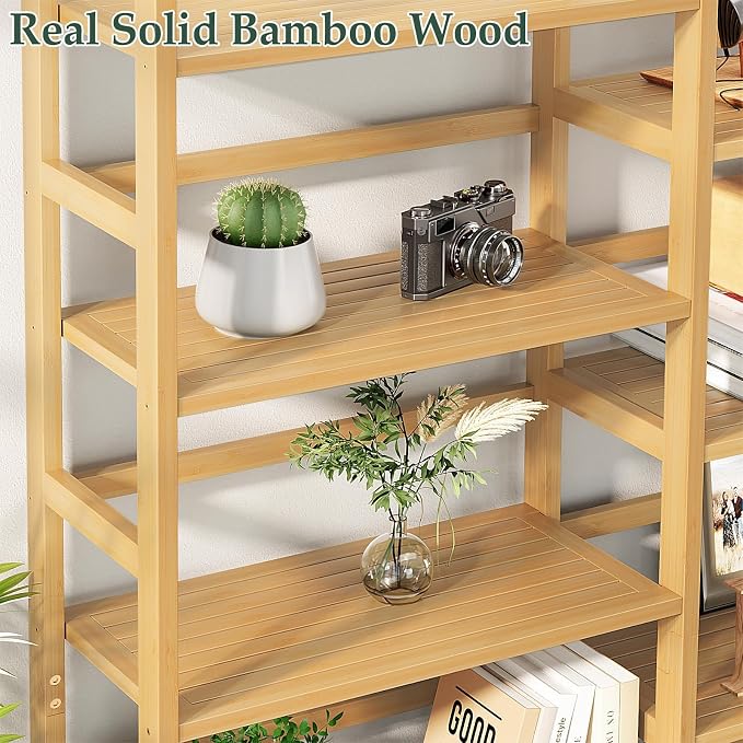 Homykic Bamboo Triple Wide Bookshelves and Bookcases, 6-Tier Shallow Open - Image 5