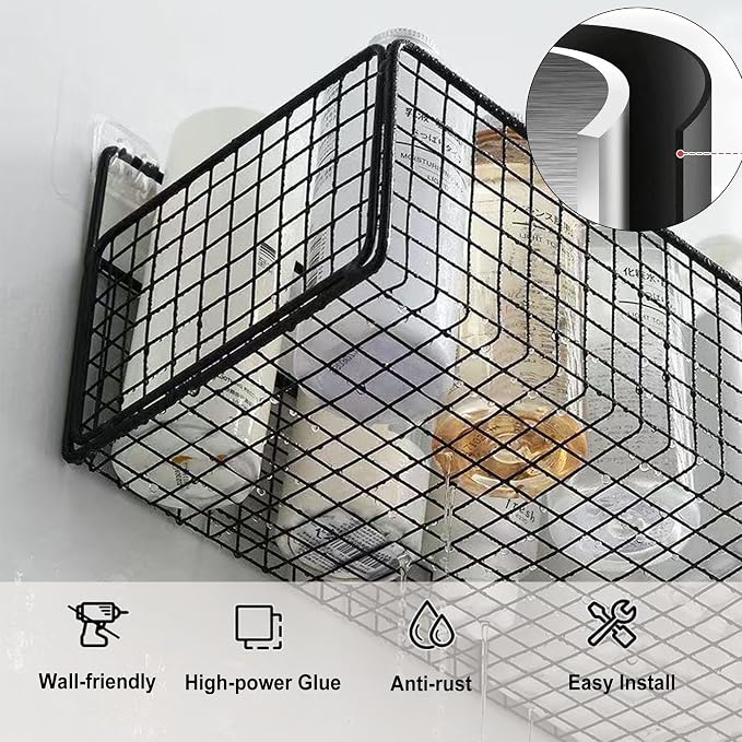 2-Pack Metal Hanging Baskets Black Adhesive Wire Wall Storage Organizer | - Image 7